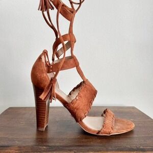 Brown gladiator heel Bebe faux suede vegan ankle strappy festival brown